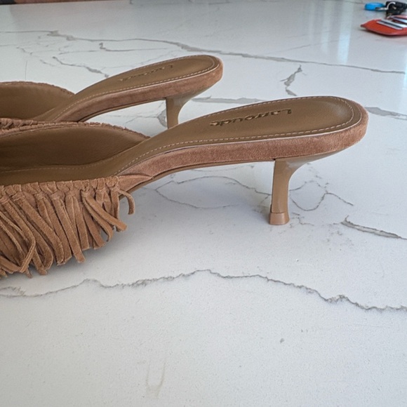 Larroude Tan Fringe Mules SOLD OUT - Picture 3 of 3